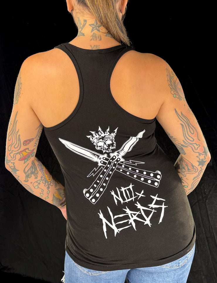 Ladies “No Nerds” Black Racer Back Tank Top