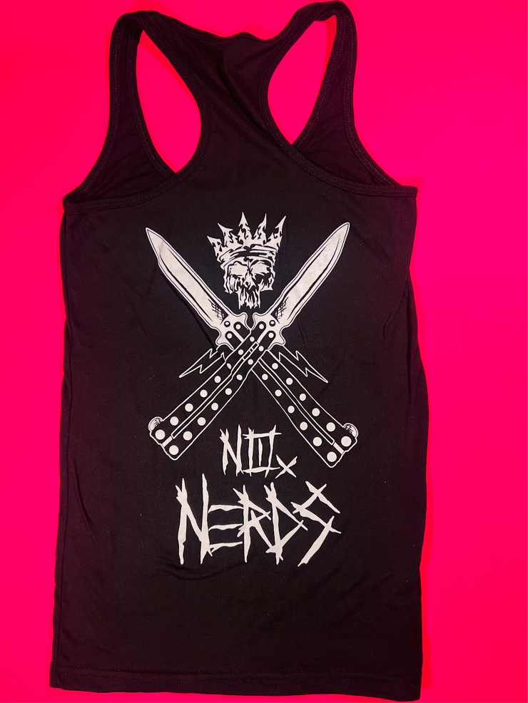 Ladies “No Nerds” Black Racer Back Tank Top