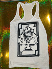 Ladies “Ace of Spades” White Racer Back Tank Top