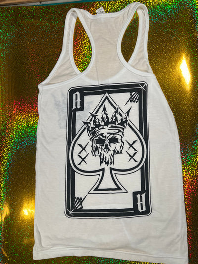 Ladies “Ace of Spades” White Racer Back Tank Top