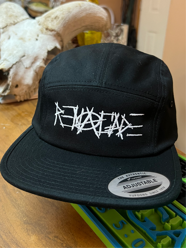 Renagade Black 5 Panel Hat with White Embroidered Script