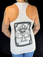 Ladies “Ace of Spades” White Racer Back Tank Top